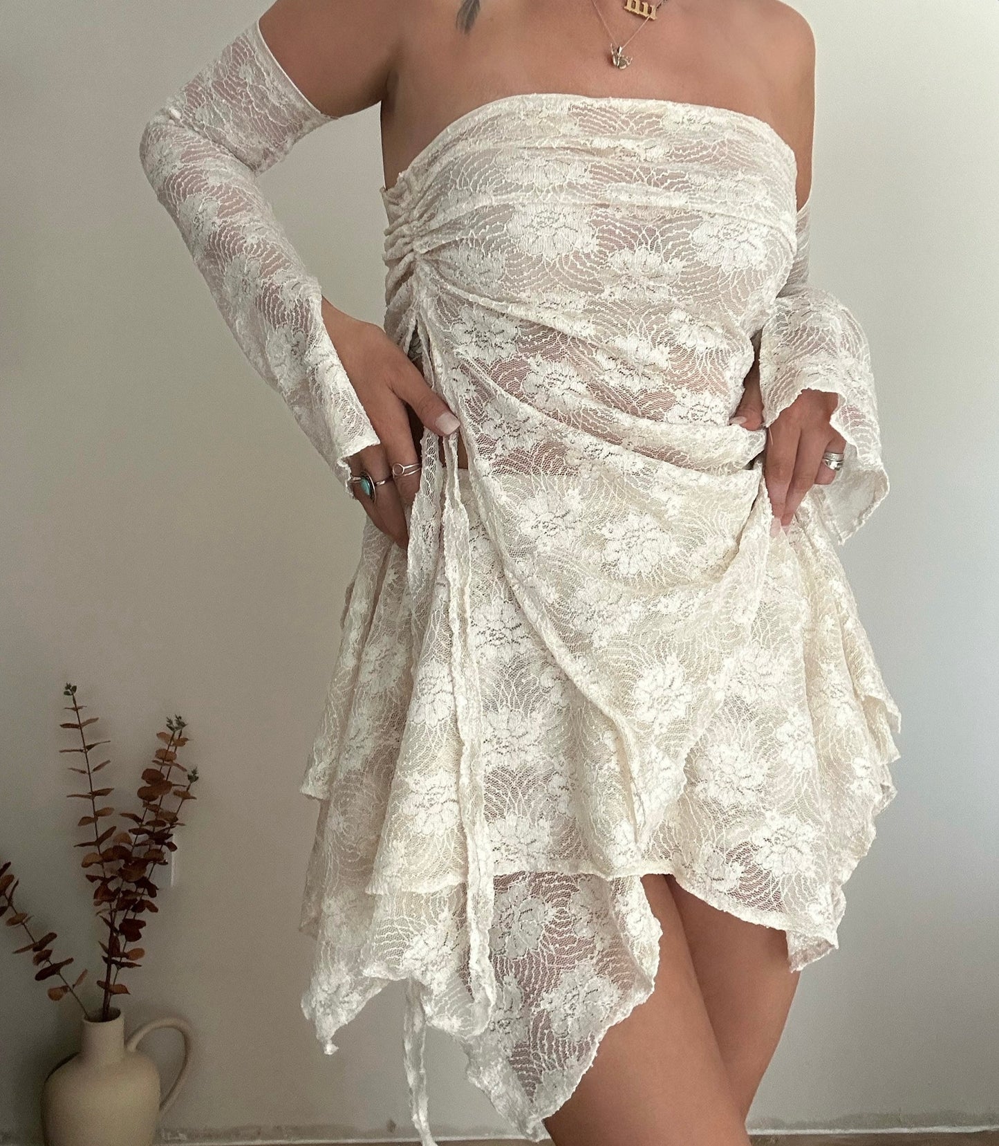 SAFFRON DRAPE BANDEAU WITH DETACHABLE SLEEVES